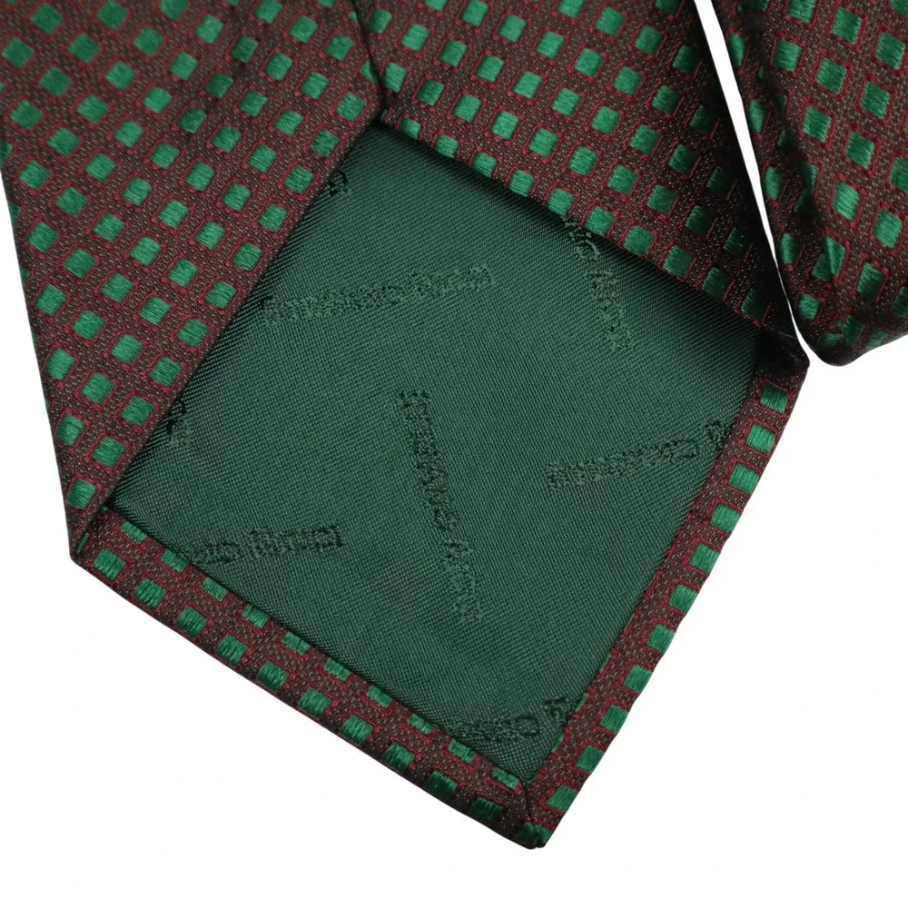 Stefano Ricci Silk Necktie Dark Brown Emerald Green‎ Geometric Square Made Italy